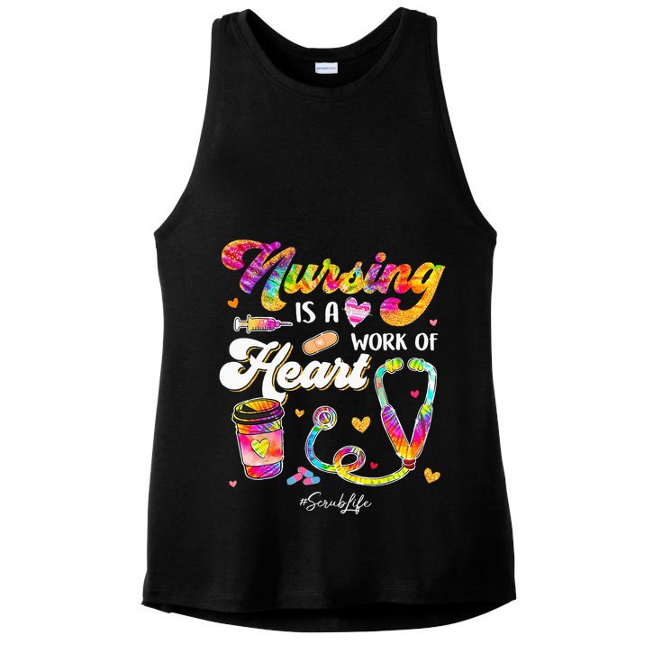 Nursing Is Work Of Heart Scrub Tie Dye Stethoscope Nurse Ladies PosiCharge Tri-Blend Wicking Tank