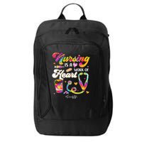 Nursing Is Work Of Heart Scrub Tie Dye Stethoscope Nurse City Backpack