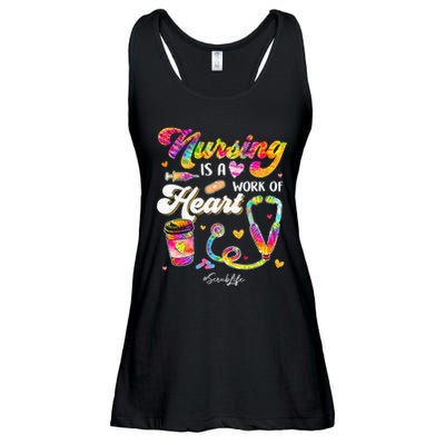 Nursing Is Work Of Heart Scrub Tie Dye Stethoscope Nurse Ladies Essential Flowy Tank