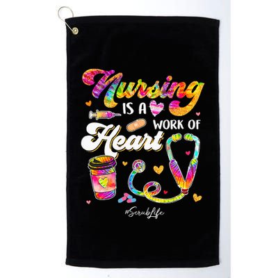 Nursing Is Work Of Heart Scrub Tie Dye Stethoscope Nurse Golf Towel