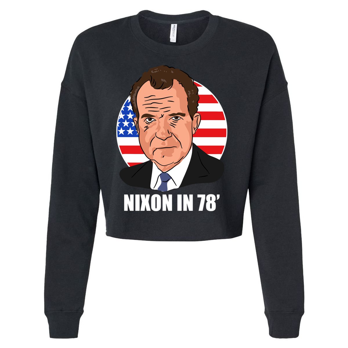 Nixon In 78' President USA Flag Cropped Pullover Crew