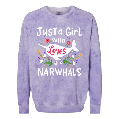 Narwhal Just A Girl Who Loves Narwhals Cute Gift Colorblast Crewneck Sweatshirt