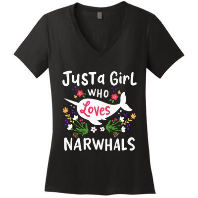 Narwhal Just A Girl Who Loves Narwhals Cute Gift Women's V-Neck T-Shirt