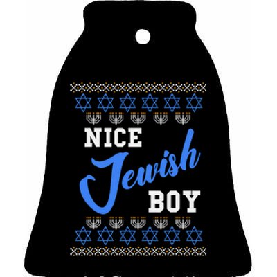 Nice Jewish Boy Hanukkah Jew Chanukah Menorah Ceramic Bell Ornament