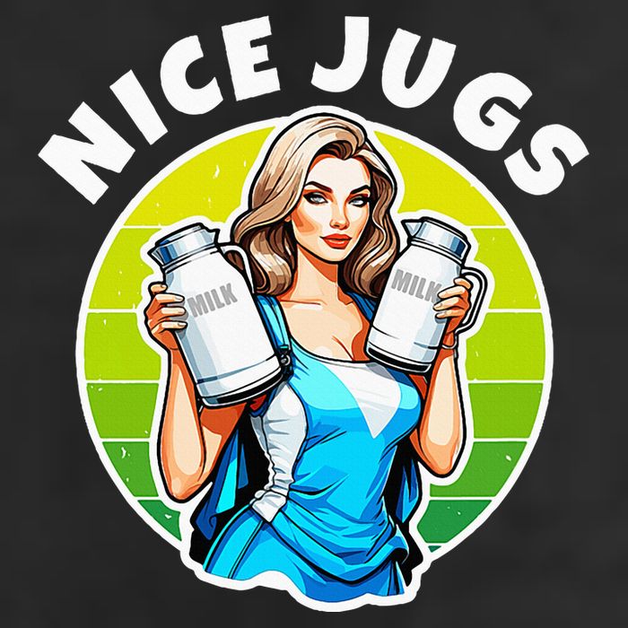 Nice Jugs. Cheerleader Milkmaid. Pitcher Holding Fun 7 Panel Mesh Trucker Snapback Hat
