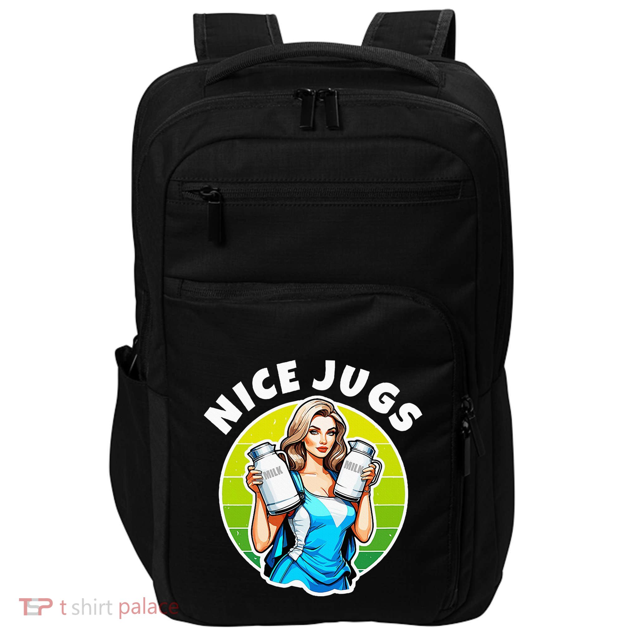 Nice Jugs. Cheerleader Milkmaid. Pitcher Holding Fun Impact Tech Backpack