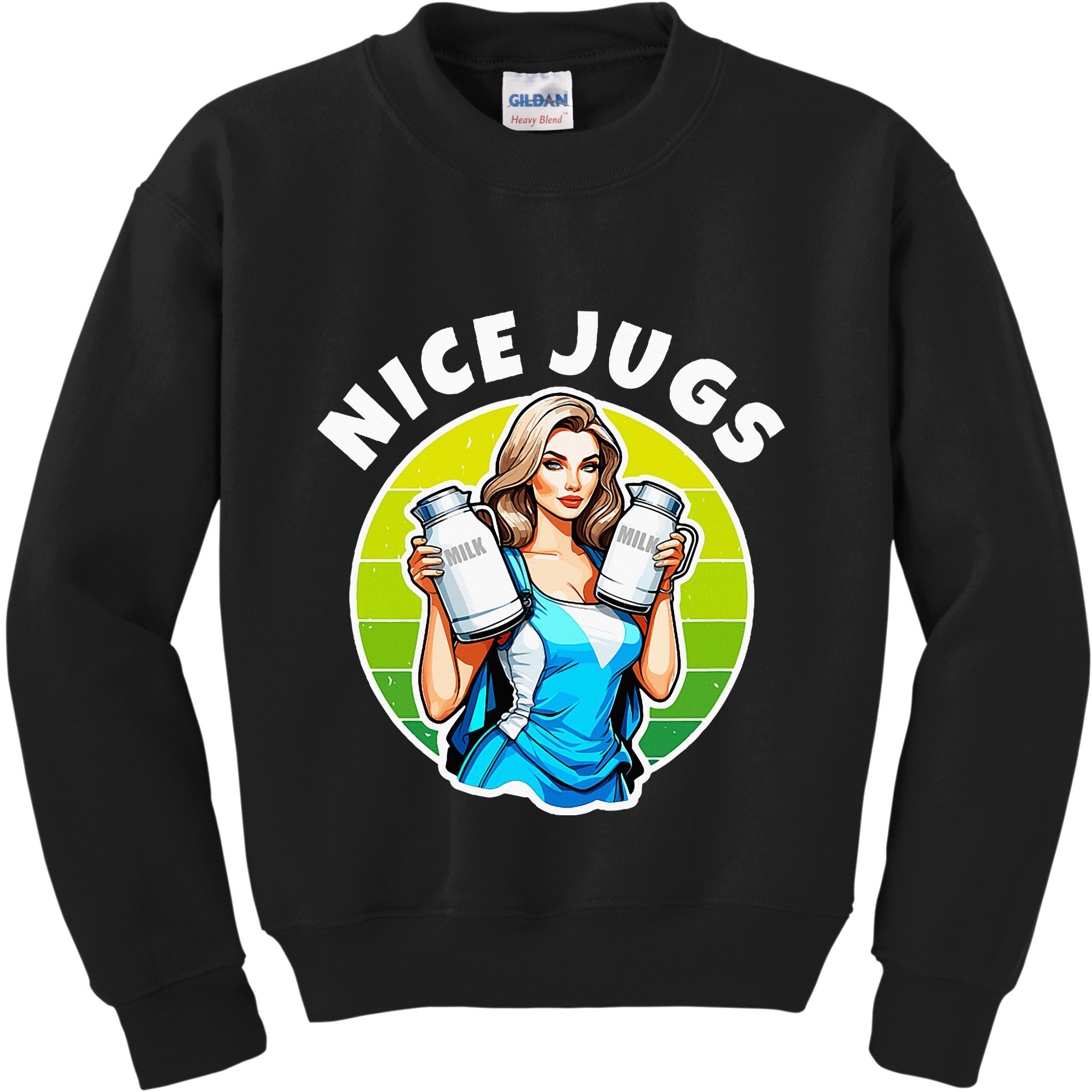 Nice Jugs. Cheerleader Milkmaid. Pitcher Holding Fun Kids Sweatshirt