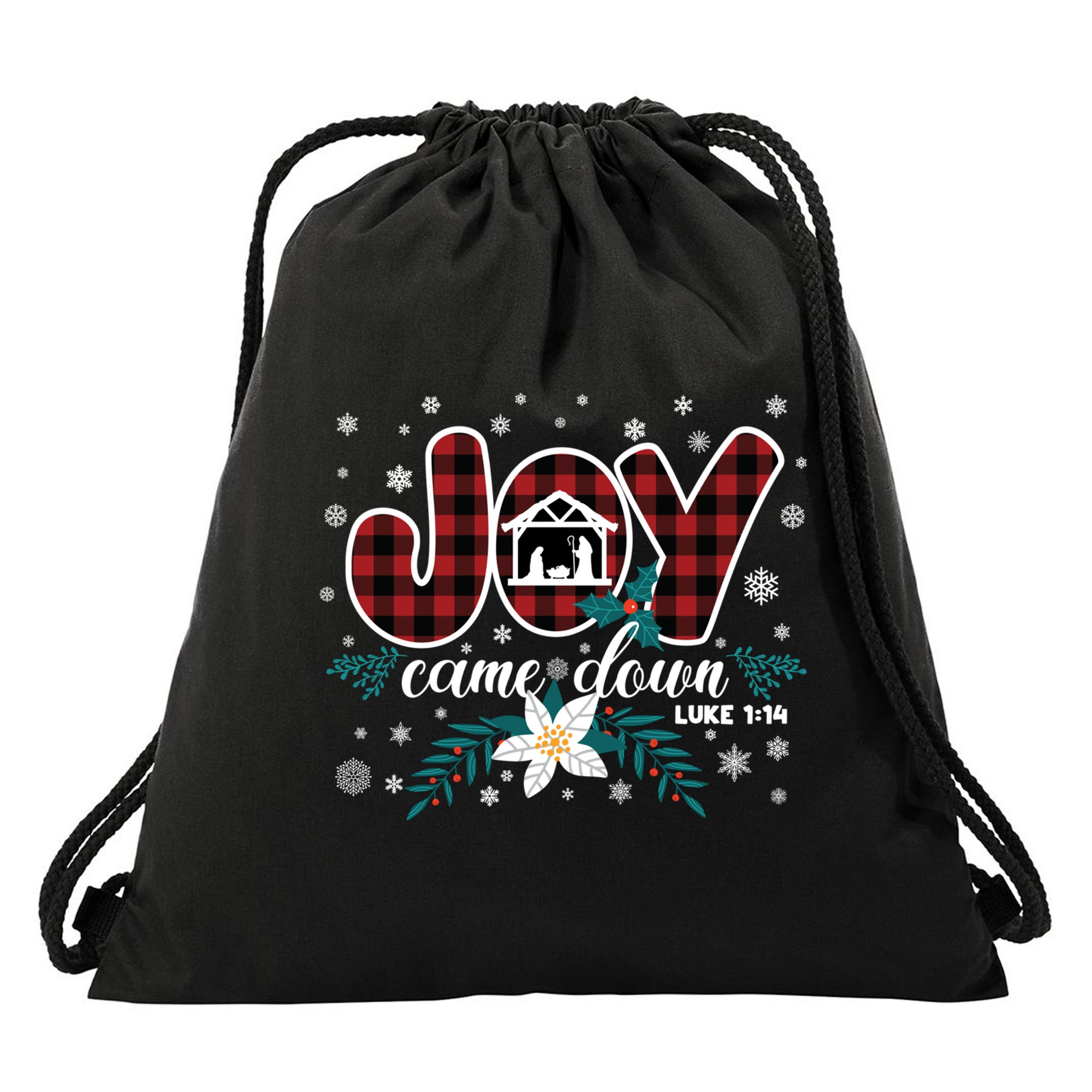 Nativity Jesus Christian Christmas Buffalo Plaid Gift Drawstring Bag