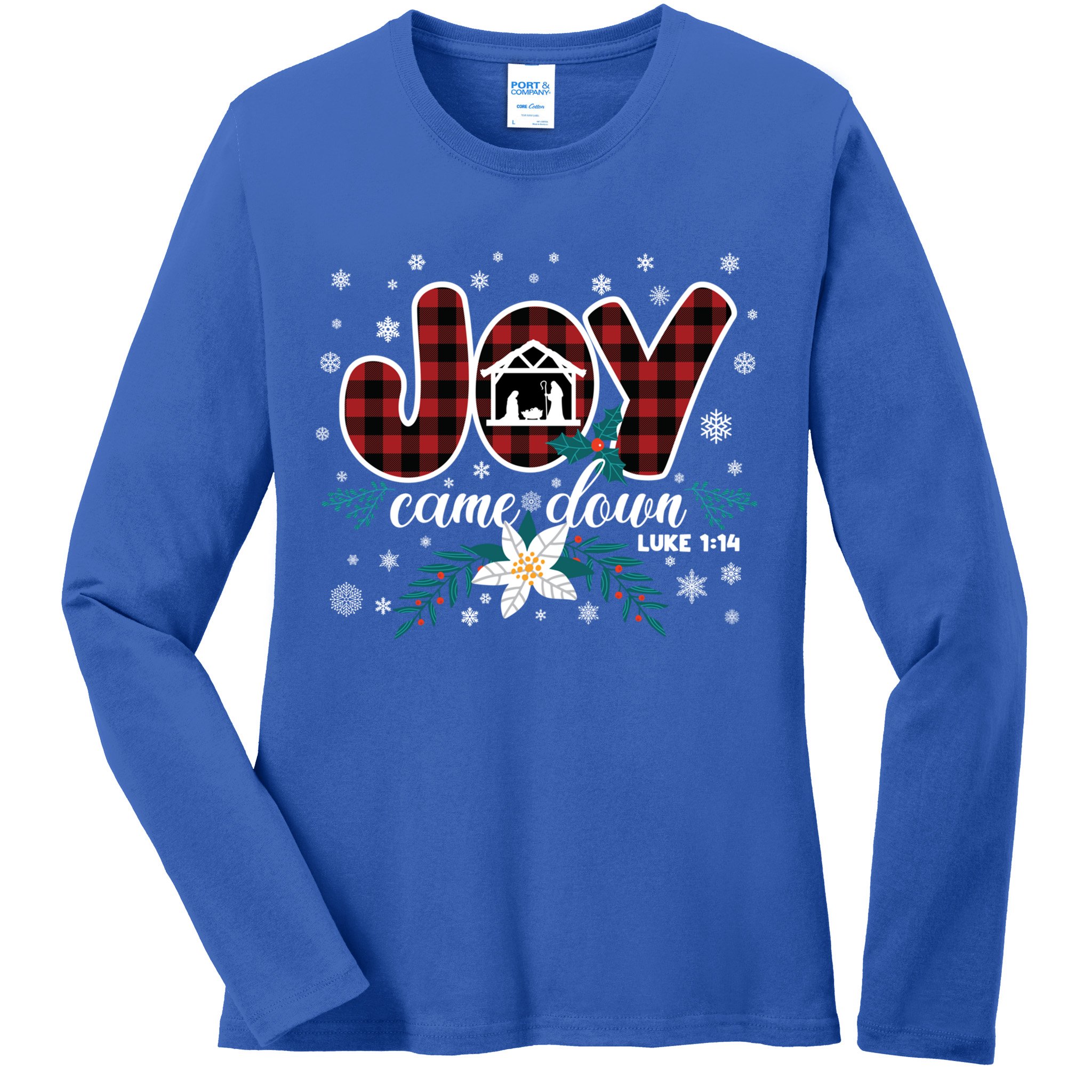 Nativity Jesus Christian Christmas Buffalo Plaid Gift Ladies Long Sleeve Shirt