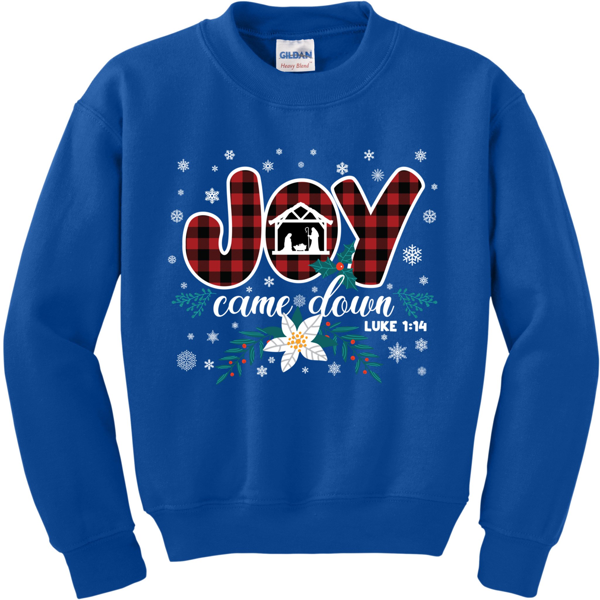 Nativity Jesus Christian Christmas Buffalo Plaid Gift Kids Sweatshirt