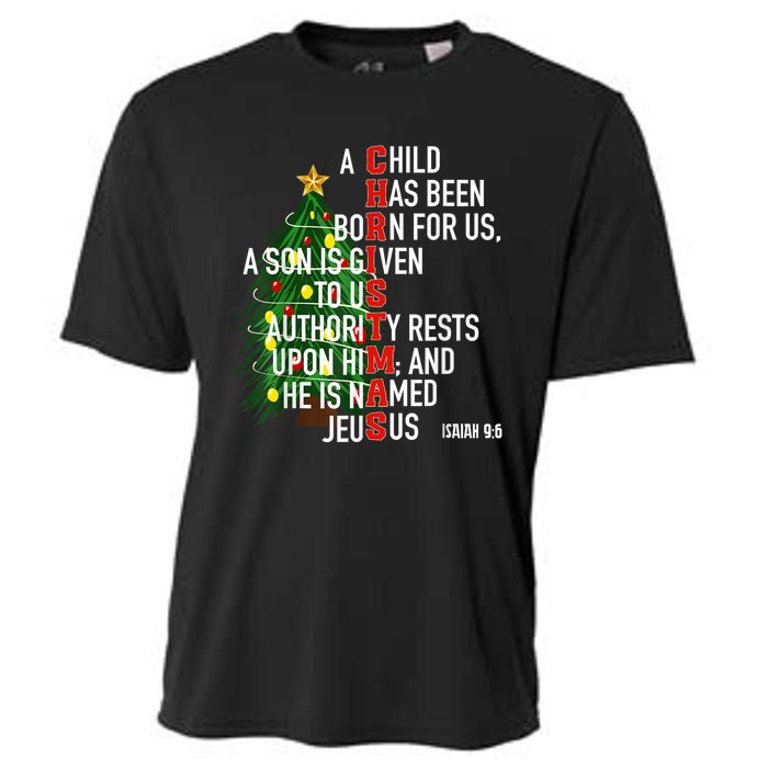 Nativity Jesus Christian Bible Verse Christmas Tree Lights Cooling Performance Crew T-Shirt