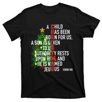 Nativity Jesus Christian Bible Verse Christmas Tree Lights T-Shirt