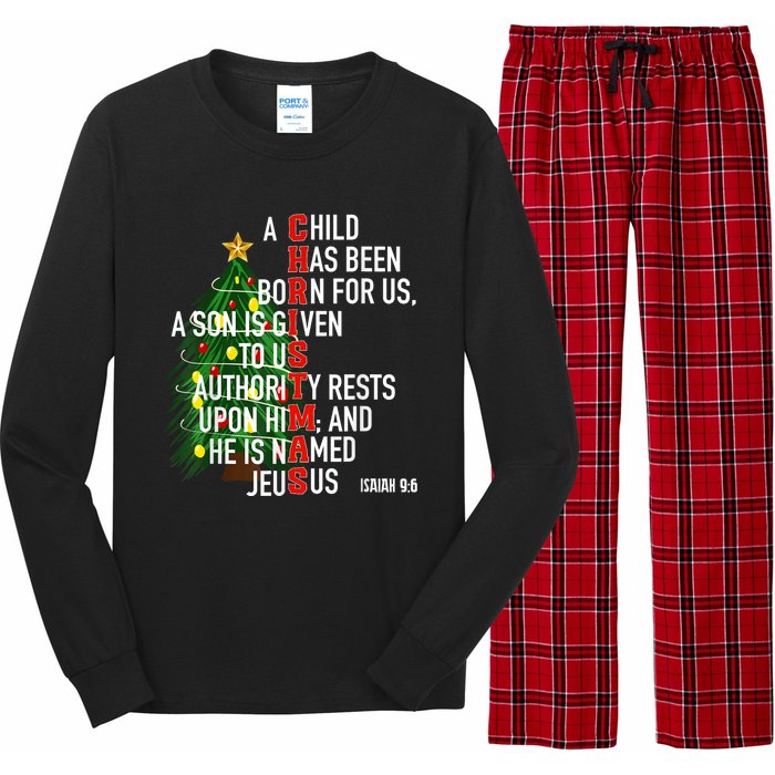 Nativity Jesus Christian Bible Verse Christmas Tree Lights Long Sleeve Pajama Set