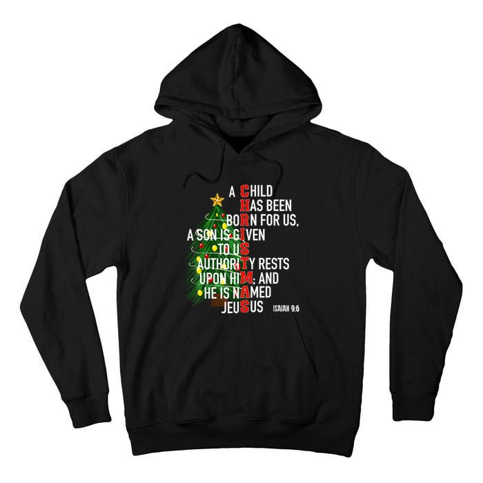 Nativity Jesus Christian Bible Verse Christmas Tree Lights Tall Hoodie