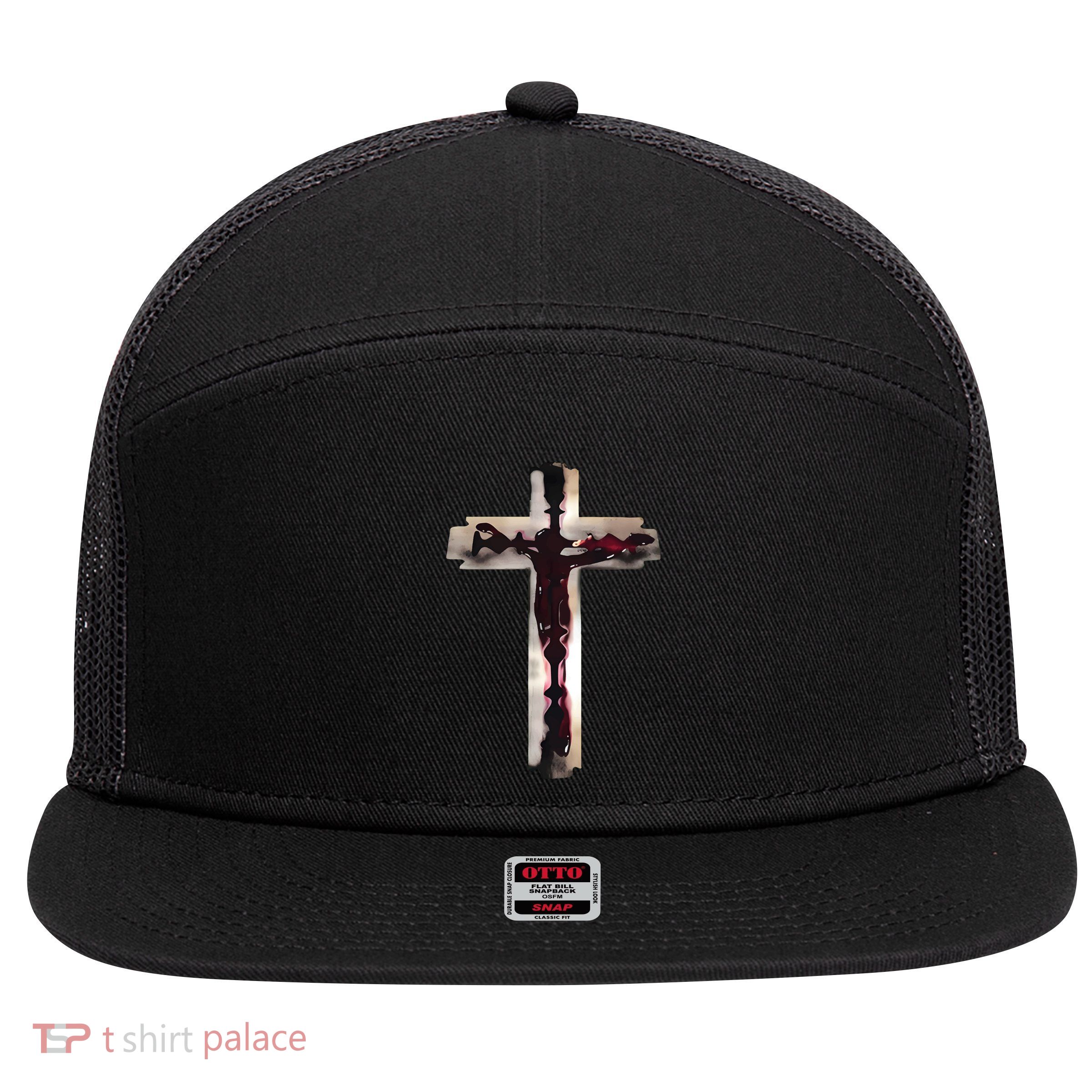 Nawafer Jesus Cross Razorblade 7 Panel Mesh Trucker Snapback Hat
