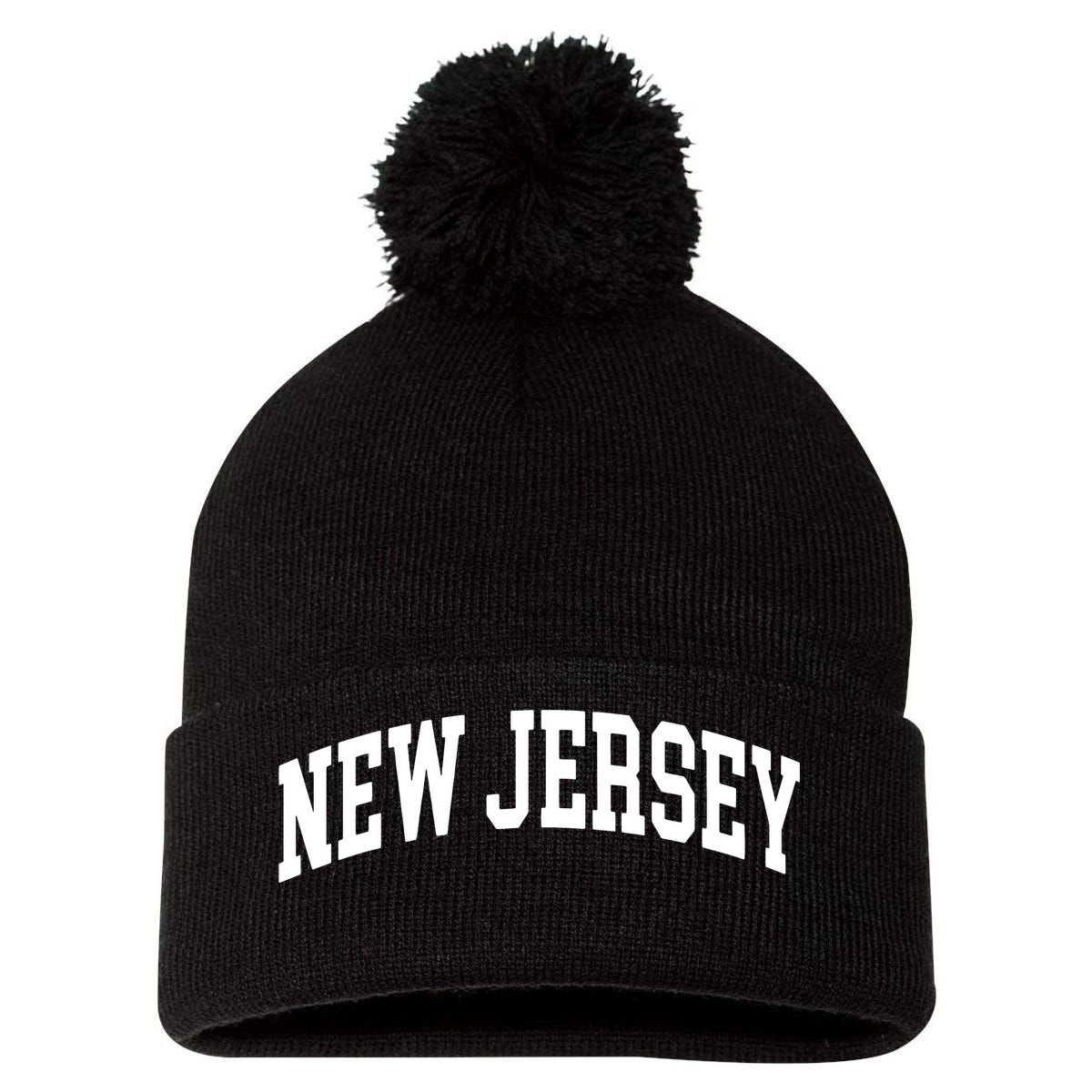 New Jersey Classic Text Pom Pom 12in Knit Beanie