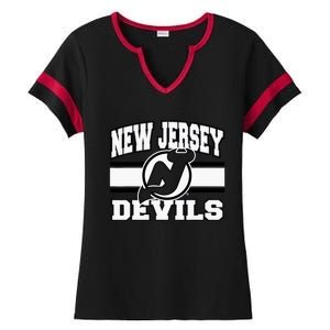 New Jersey Devils Stripe Red Ladies Halftime Notch Neck Tee