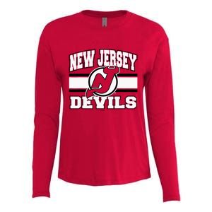 New Jersey Devils Stripe Red Womens Cotton Relaxed Long Sleeve T-Shirt