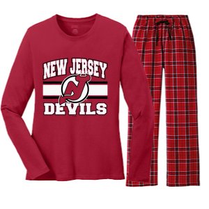 New Jersey Devils Stripe Red Women's Long Sleeve Flannel Pajama Set 