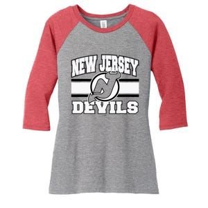 New Jersey Devils Stripe Red Women's Tri-Blend 3/4-Sleeve Raglan Shirt