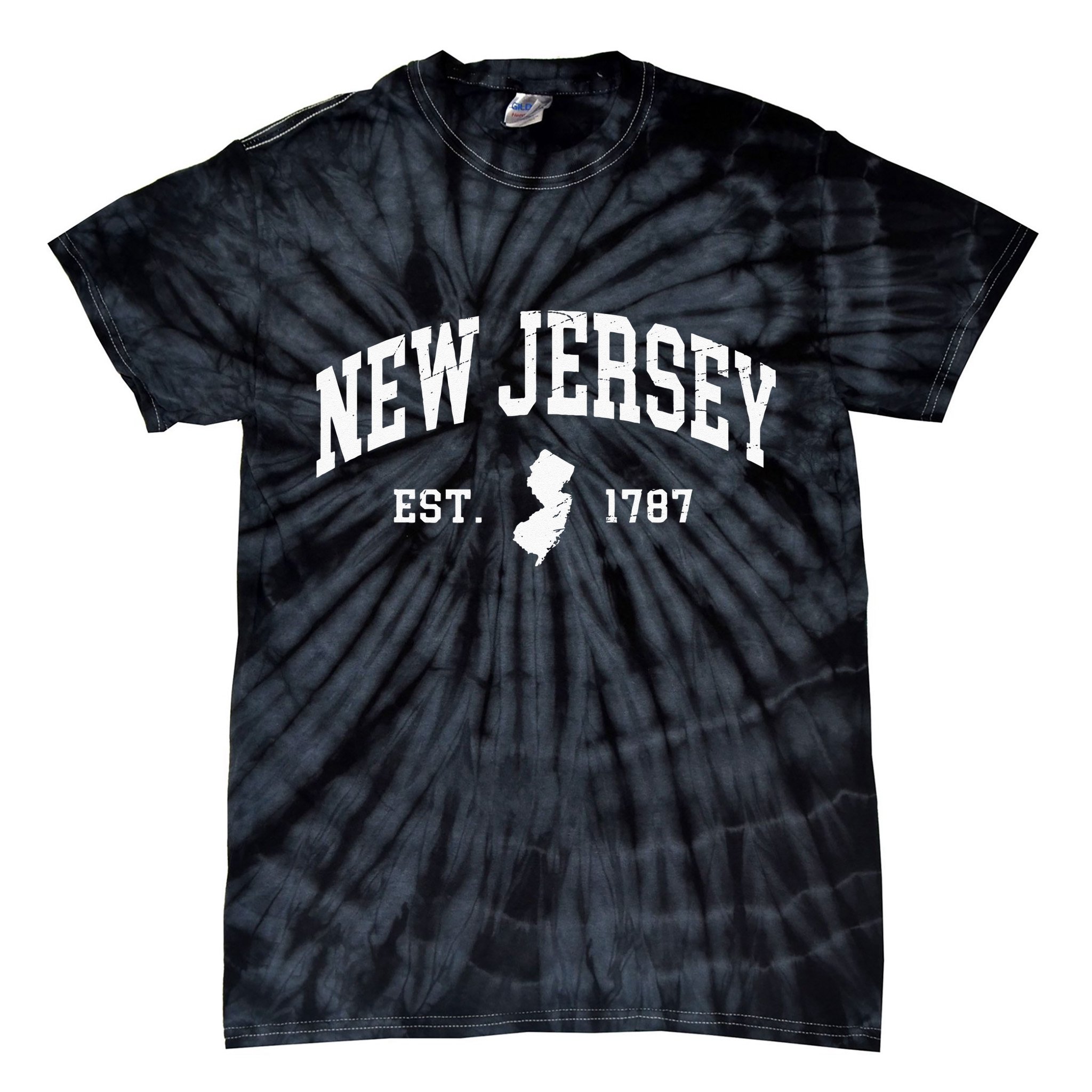 New Jersey Est 1787 Distressed Worn Tie-Dye T-Shirt