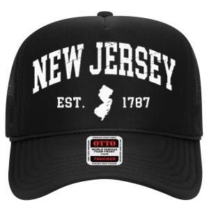 New Jersey Est 1787 Distressed Worn Design Classic High Crown Mesh Back Trucker Hat