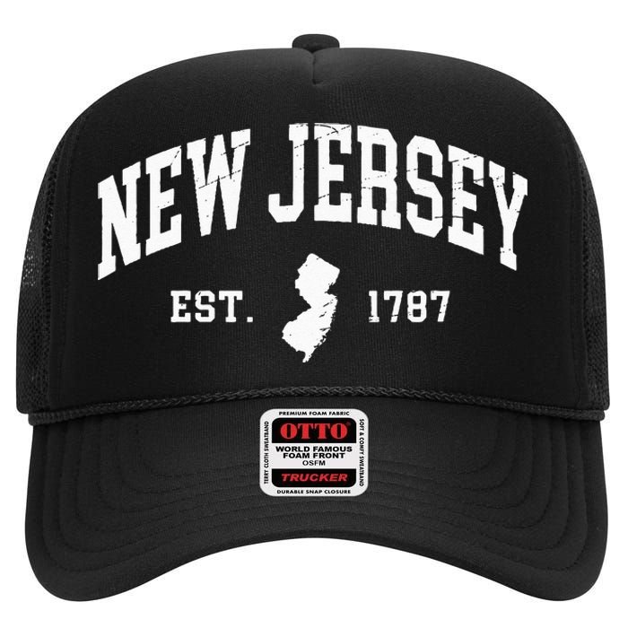 New Jersey Est 1787 Distressed Worn Design Classic High Crown Mesh Back Trucker Hat