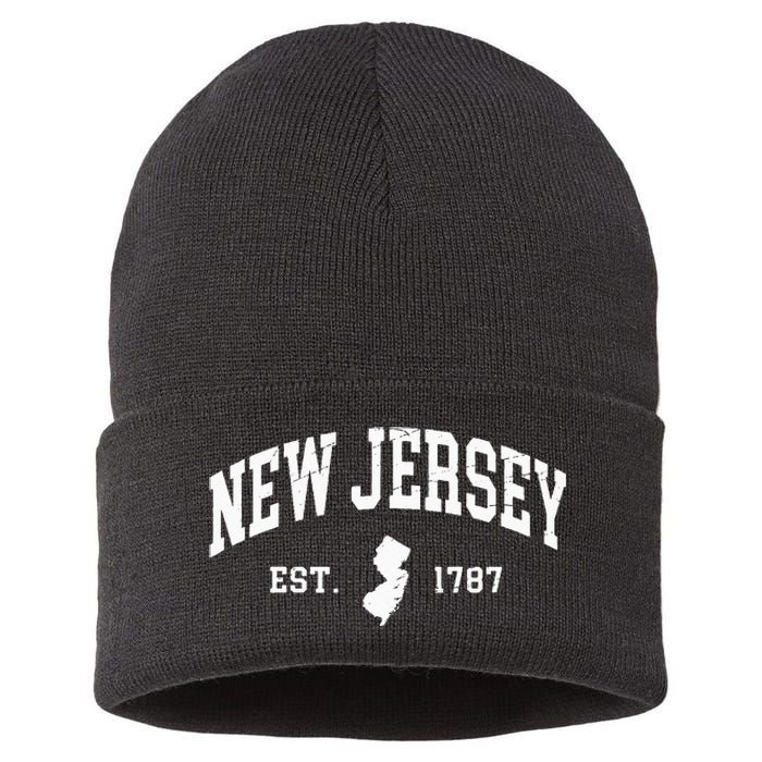 New Jersey Est 1787 Distressed Worn Design Classic Sustainable Knit Beanie