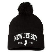 New Jersey Est 1787 Distressed Worn Design Classic Pom Pom 12in Knit Beanie