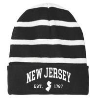 New Jersey Est 1787 Distressed Worn Design Classic Striped Beanie with Solid Band