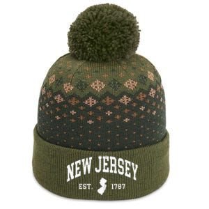 New Jersey Est 1787 Distressed Worn Design Classic The Baniff Cuffed Pom Beanie