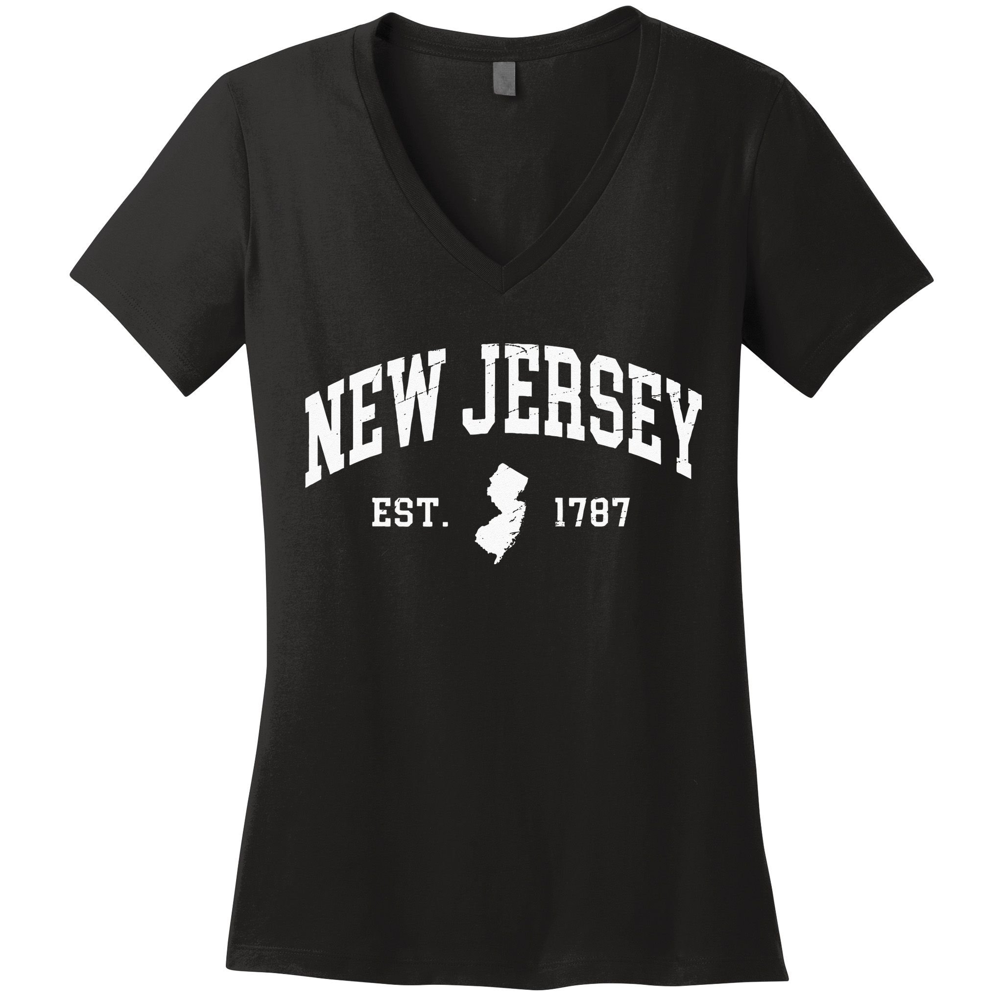 New Jersey Est 1787 Distressed Worn Women's V-Neck T-Shirt