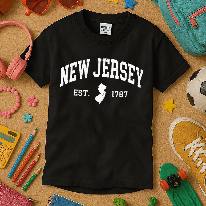 New Jersey Est 1787 Distressed Worn Kids T-Shirt