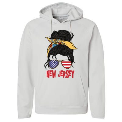 New Jersey For Girl New Jersey Proud State Flag For Women Performance Fleece Hoodie