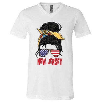 New Jersey For Girl New Jersey Proud State Flag For Women V-Neck T-Shirt