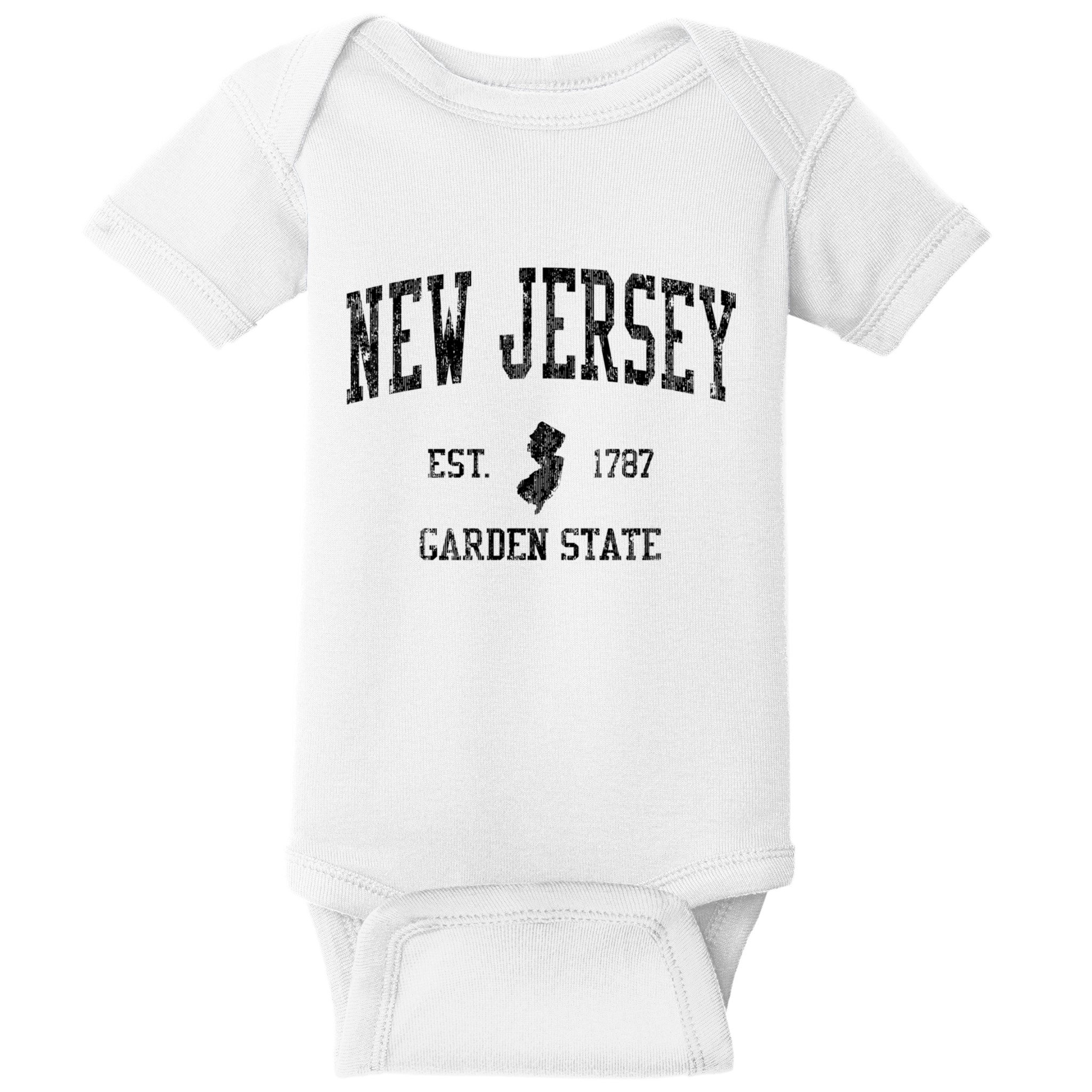 New Jersey Garden State Vintage Established Sports Design Baby Bodysuit