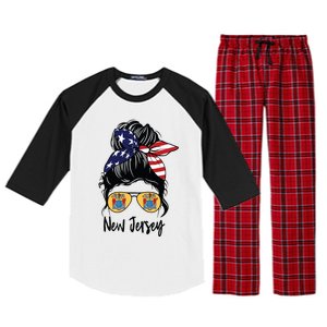 New Jersey Girl New Jersey Flag State Girlfriend Messy Bun Raglan Sleeve Pajama Set