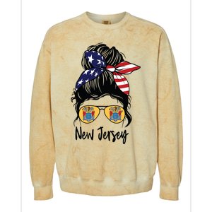 New Jersey Girl New Jersey Flag State Girlfriend Messy Bun Colorblast Crewneck Sweatshirt