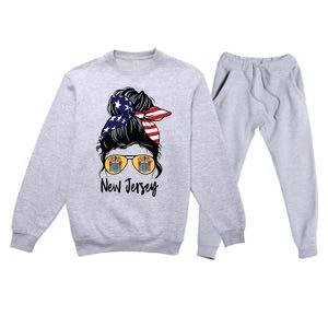 New Jersey Girl New Jersey Flag State Girlfriend Messy Bun Premium Crewneck Sweatsuit Set