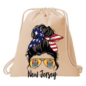 New Jersey Girl New Jersey Flag State Girlfriend Messy Bun Drawstring Bag