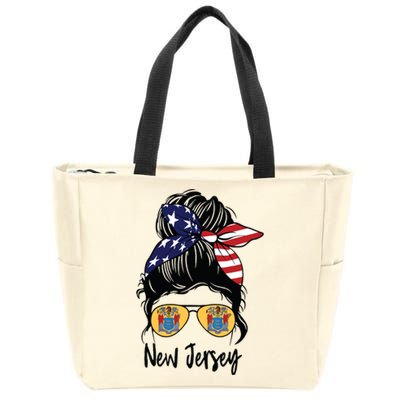 New Jersey Girl New Jersey Flag State Girlfriend Messy Bun Zip Tote Bag