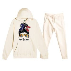 New Jersey Girl New Jersey Flag State Girlfriend Messy Bun Premium Hooded Sweatsuit Set