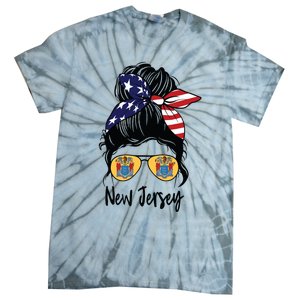 New Jersey Girl New Jersey Flag State Girlfriend Messy Bun Tie-Dye T-Shirt