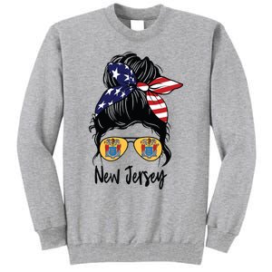 New Jersey Girl New Jersey Flag State Girlfriend Messy Bun Tall Sweatshirt