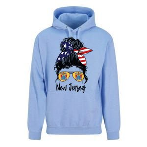 New Jersey Girl New Jersey Flag State Girlfriend Messy Bun Unisex Surf Hoodie