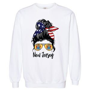 New Jersey Girl New Jersey Flag State Girlfriend Messy Bun Garment-Dyed Sweatshirt