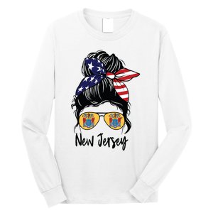 New Jersey Girl New Jersey Flag State Girlfriend Messy Bun Long Sleeve Shirt