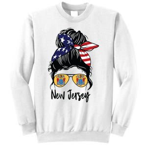 New Jersey Girl New Jersey Flag State Girlfriend Messy Bun Sweatshirt