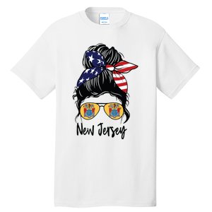 New Jersey Girl New Jersey Flag State Girlfriend Messy Bun Tall T-Shirt