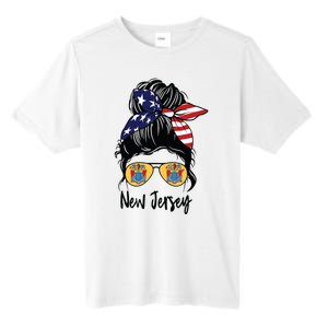 New Jersey Girl New Jersey Flag State Girlfriend Messy Bun Tall Fusion ChromaSoft Performance T-Shirt